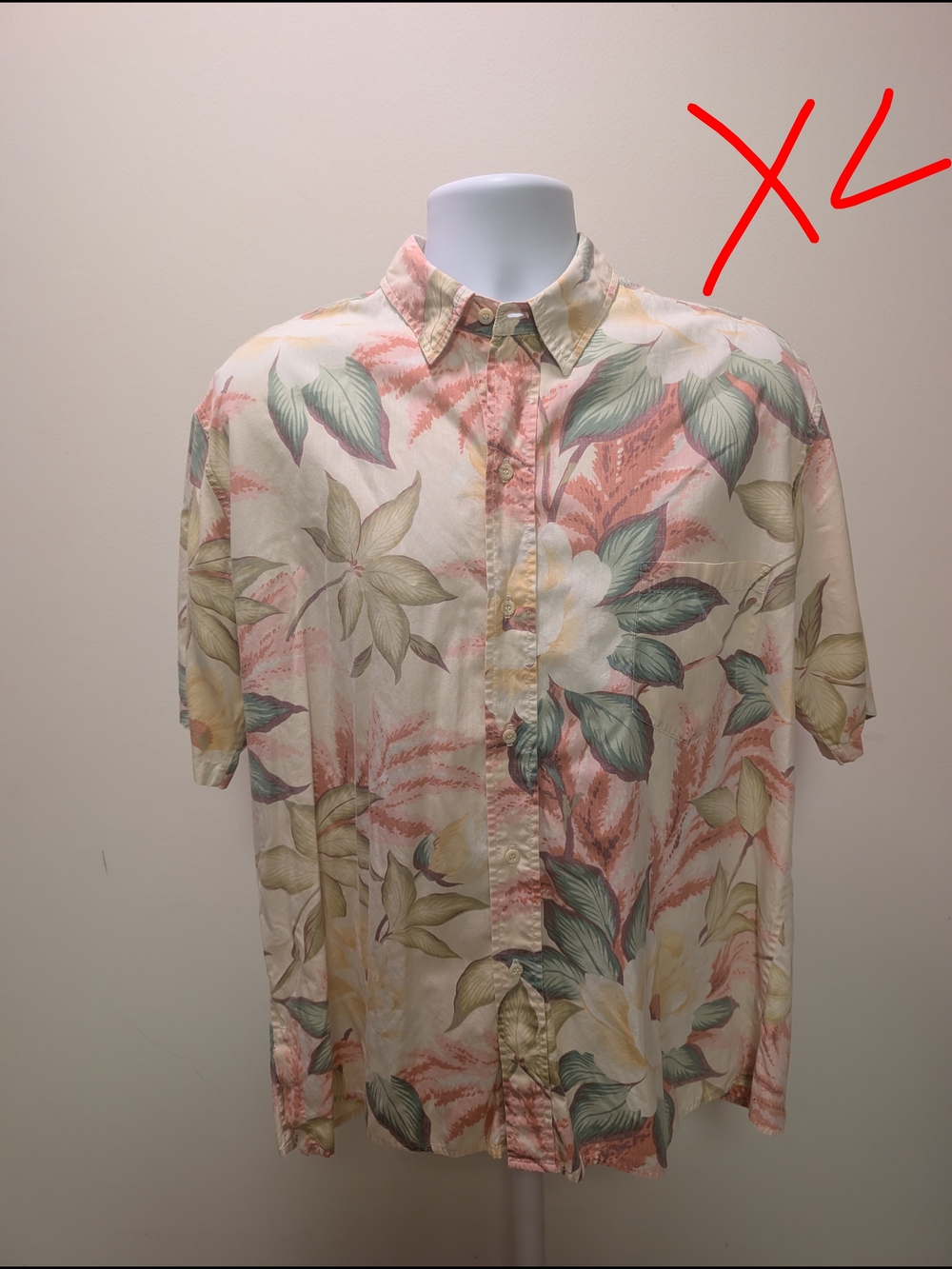 Men's Cream Tropical Floral Short-Sleeve Button-Up Shirt